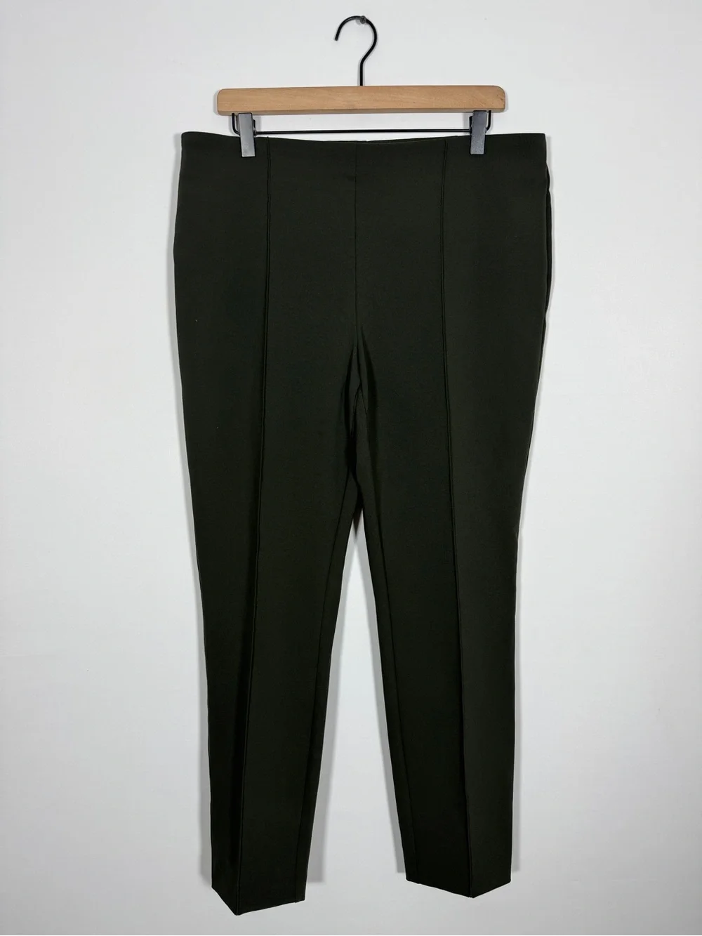 WP116 {Rachel Zoe} Dark Green Pleated Straight Leg Pull On Ponte Dress Pants